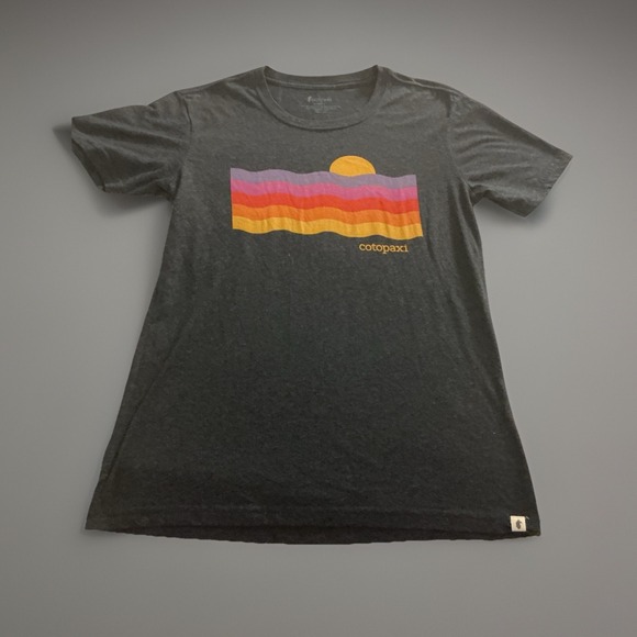 Cotopaxi Womens T Shirt Small Heather Gray Sunset Graphic Organic Cotton Blend - Picture 1 of 7